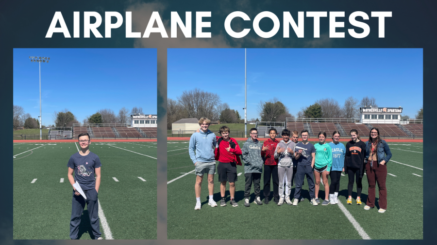 Airplane contest collage of students and winner